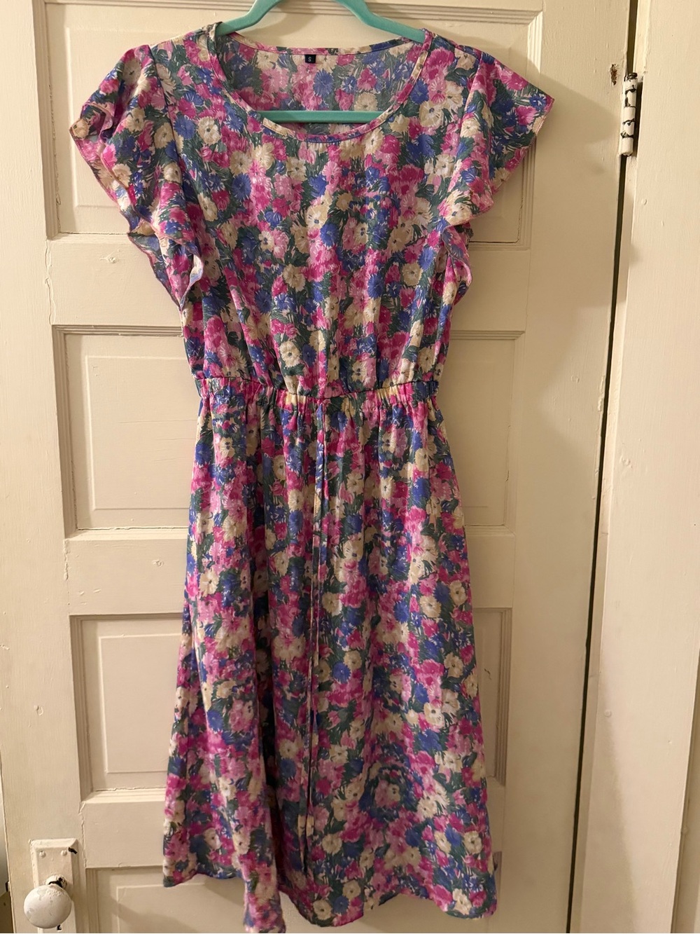 SHEIN Pink and Blue Floral Casual Midi Dress